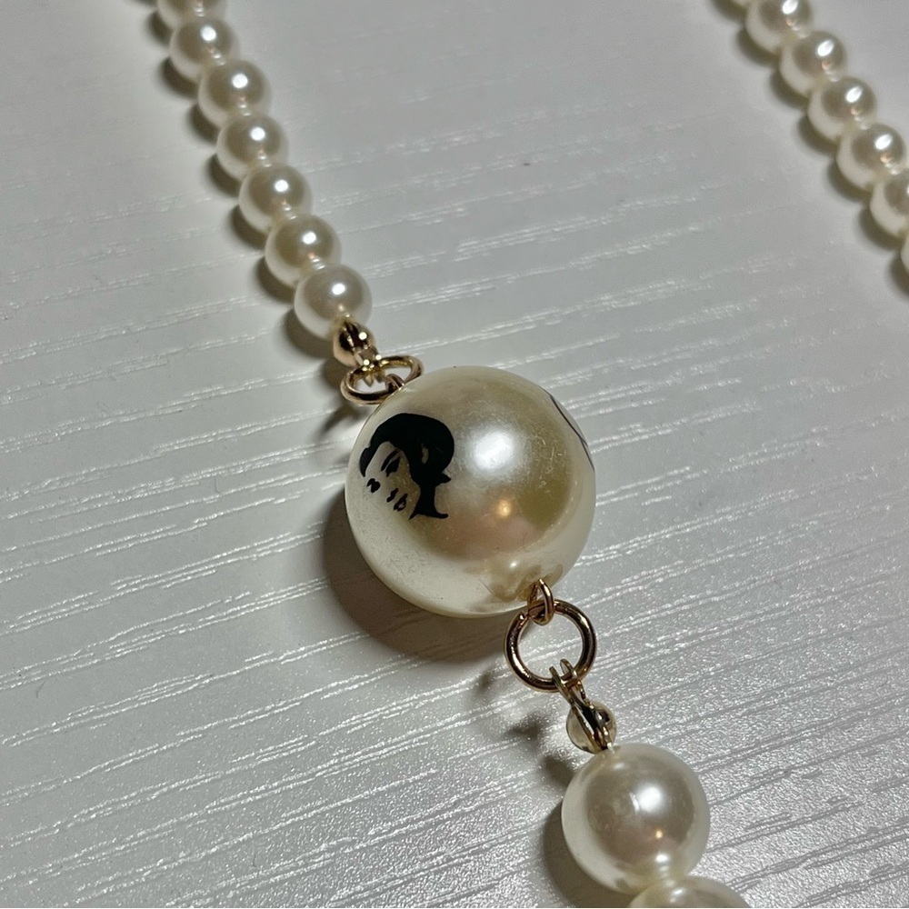 Chunky Long Pearl Beaded Fashion Necklace with Ballerina Pendant & Charms - Picture 9 of 15